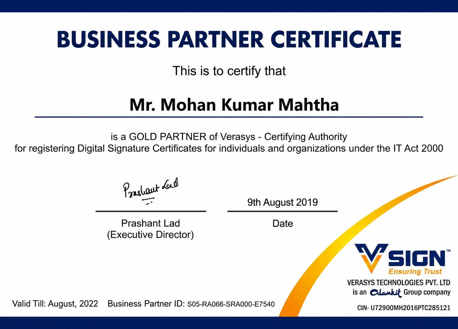 VSign CA Certificate of Partnership
