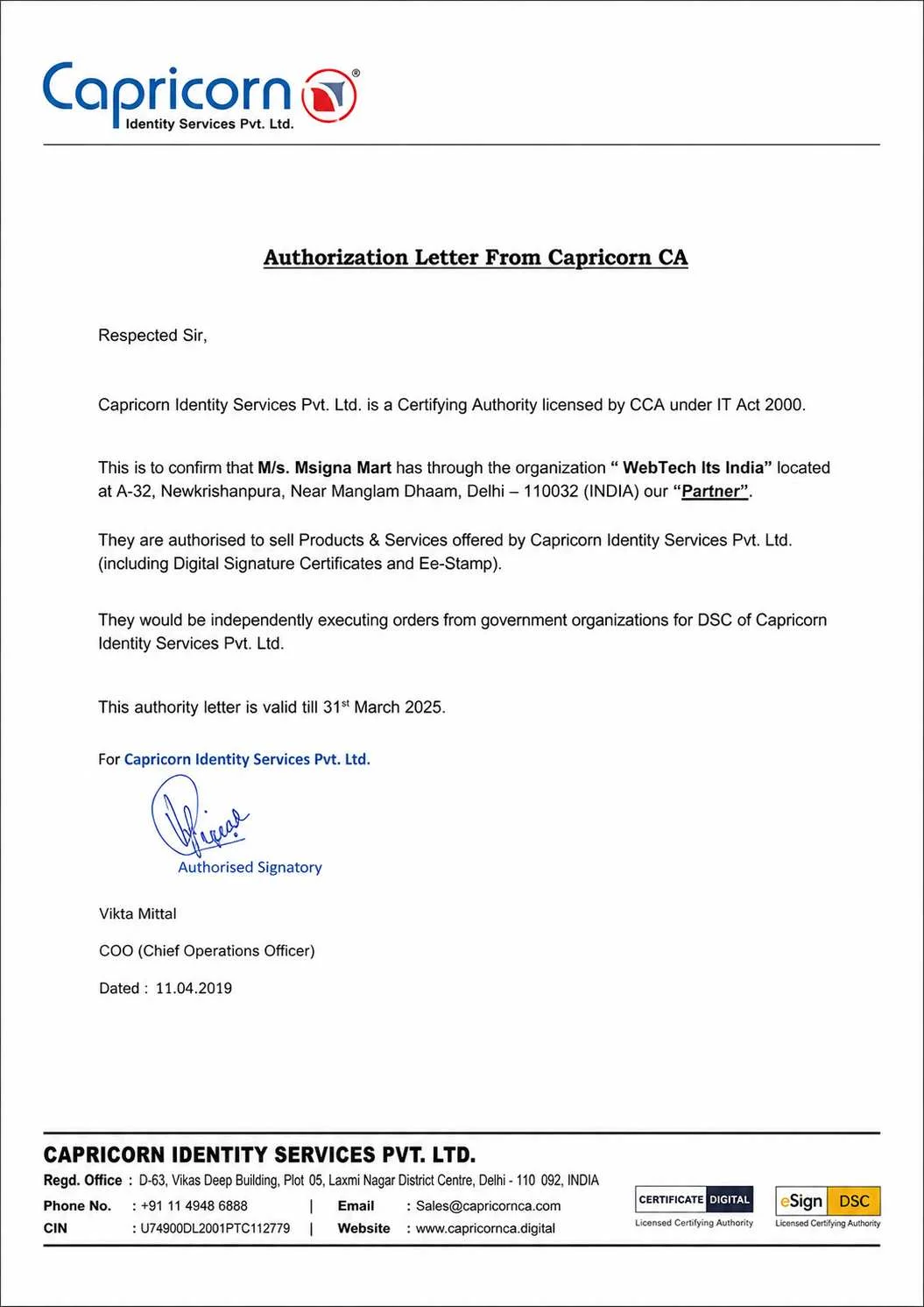 Capricorn CA Certificate of Partnership